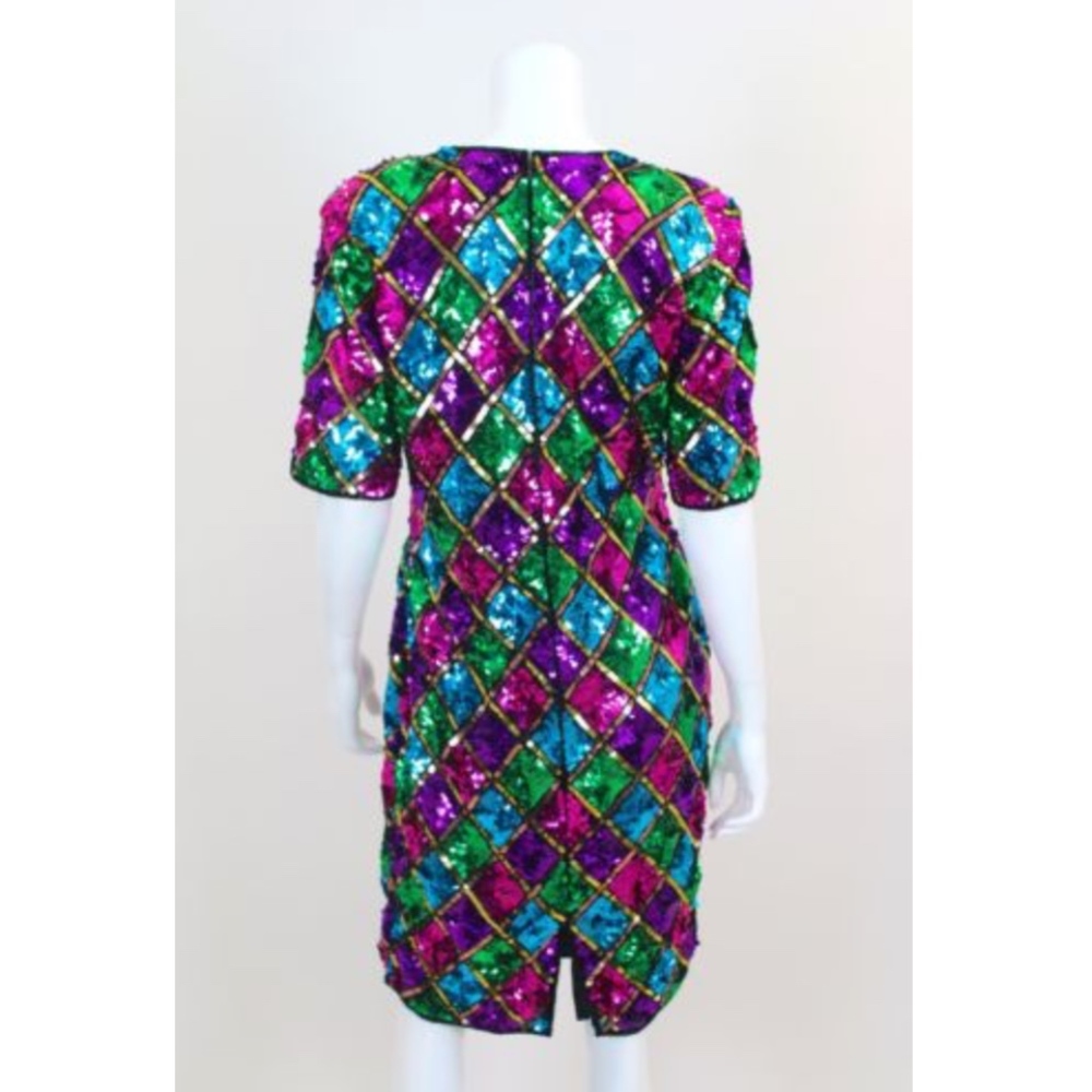 Vintage Sequin Dress Colorful Beaded 80s Prom M - Picture 3 of 6